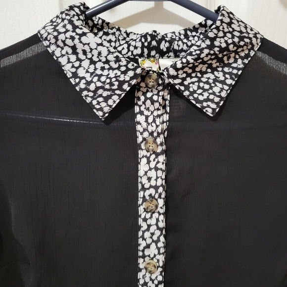 Vintage y2k Mimi Chica black sheer blouse white cheetah contrast collar XS - Picture 7 of 8